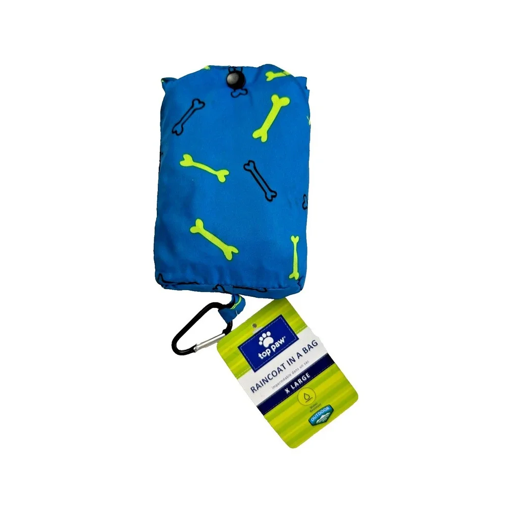 Top Paw Dog Raincoat XL Blue Bone Print Packable Waterproof Travel NWT Coat Pet